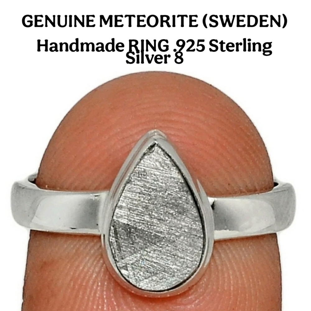 GENUINE METEORITE FROM SWEDEN RING .925 Sterling Silver 8 ARTISAN CRAFTED